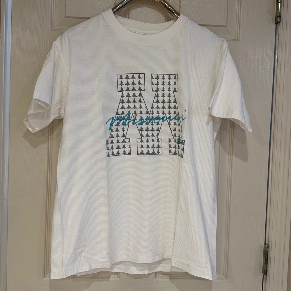 Vintage American Super Heavy Missouri Pine Tree Graphic T-Shirt White Mens L